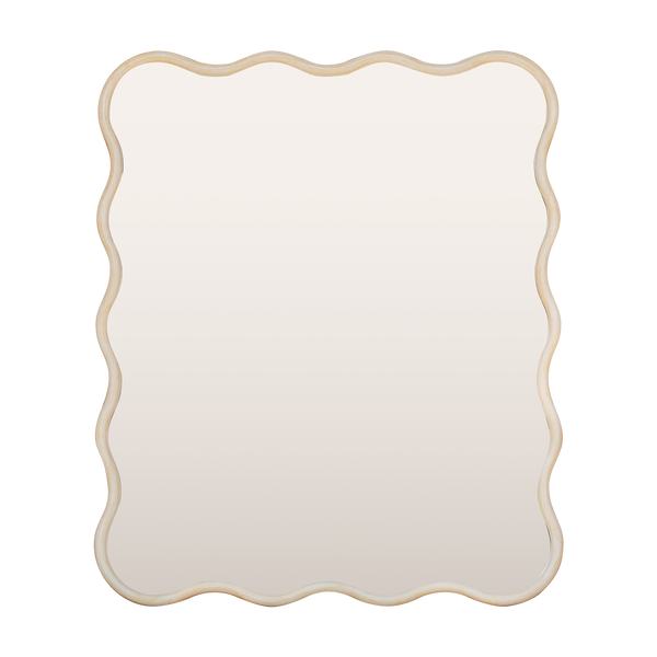 Wavy-Framed Distressed White Mirror